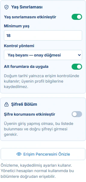 Forum erişimi: yönetim panelindeki yaş sınırlaması ayarları