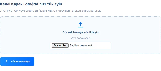 Kişisel avatar veya kapak yüklemek için dosya seçme ve Yükle ve Kullan alanı